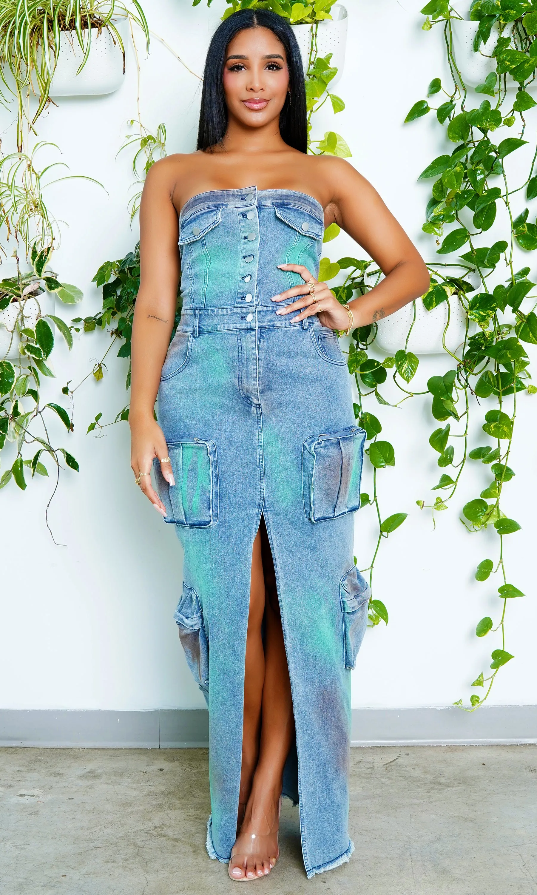 Denim Desire  | Denim Center Split Maxi Dress