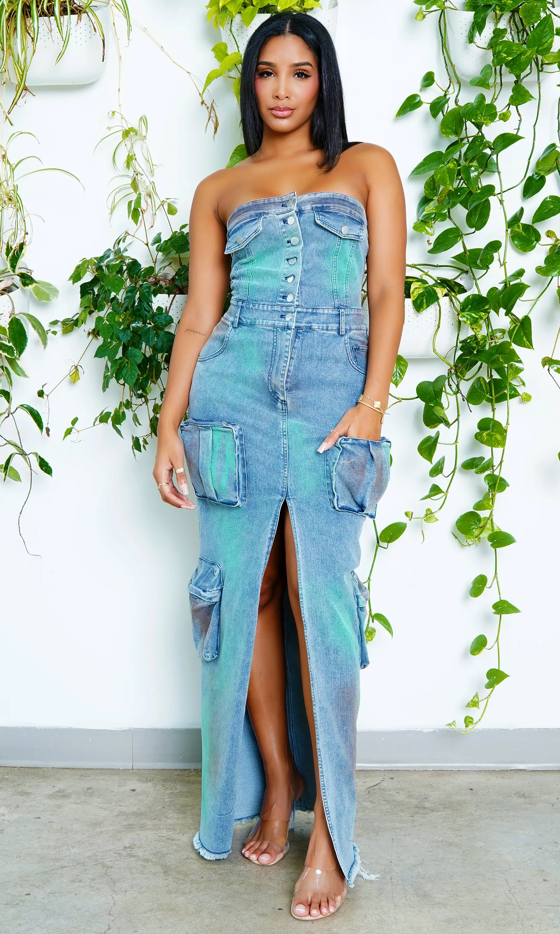 Denim Desire  | Denim Center Split Maxi Dress