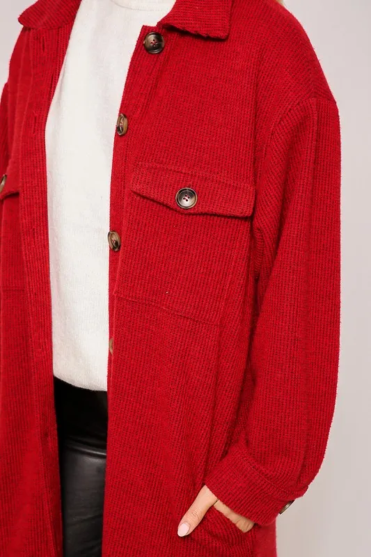 Dk Red Soft And Cozy Oversized Waffle Jacket