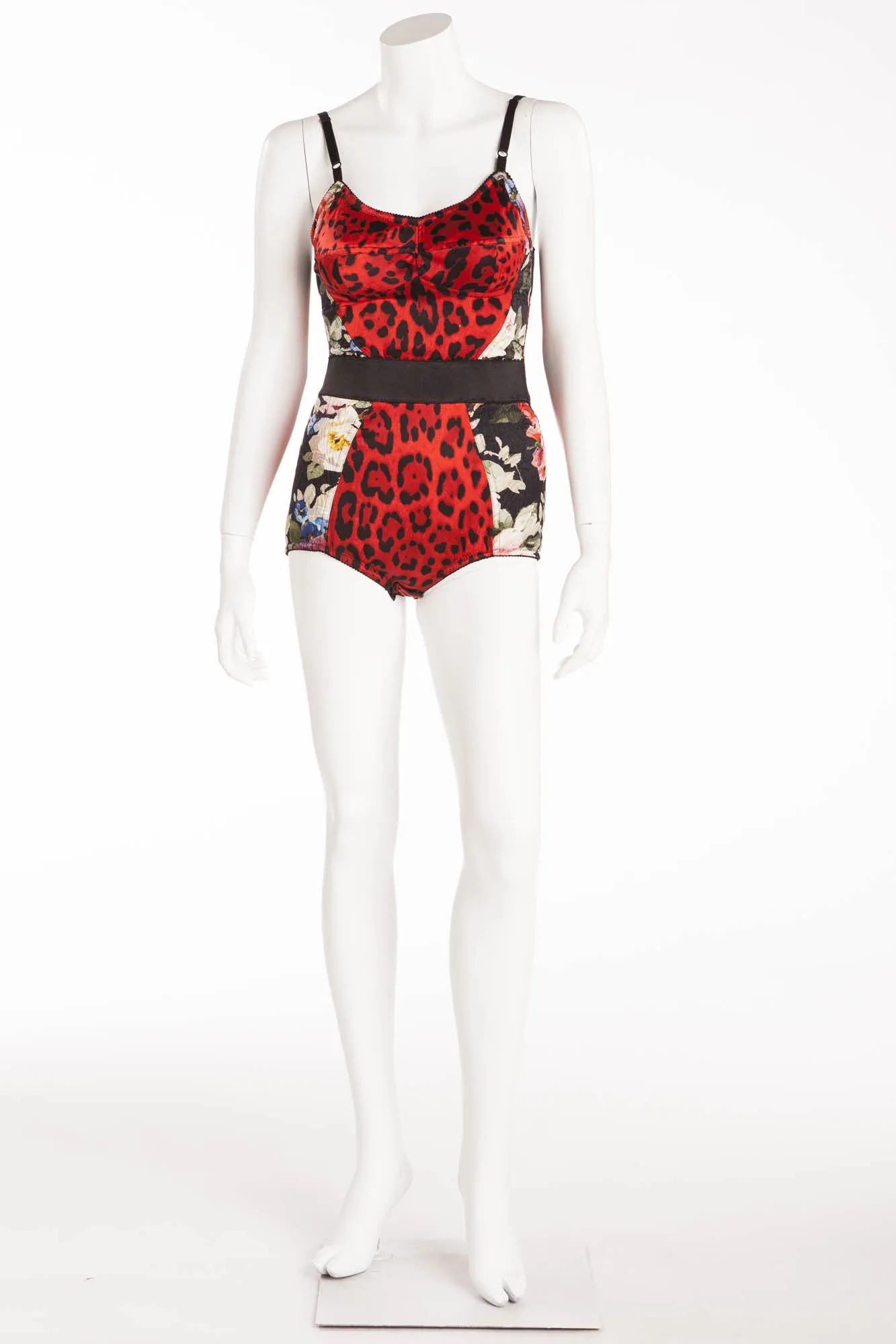 Dolce & Gabbana - Red Leopard Print Bodysuit with Side Floral Pattern - IT 42