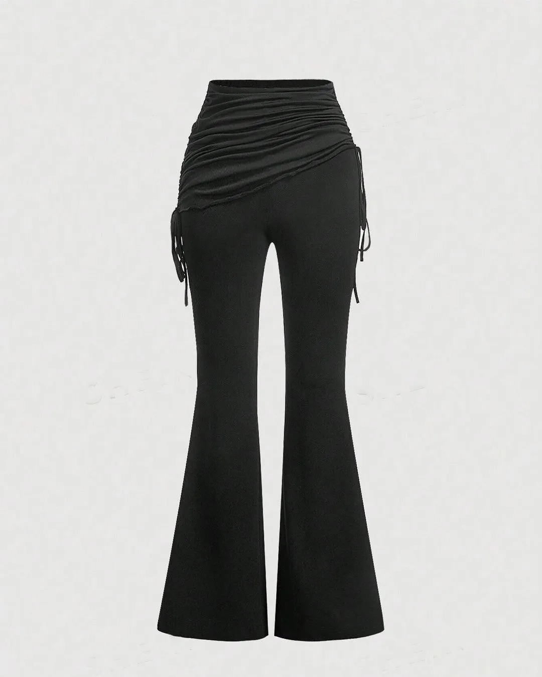 Drawstring Side Flare Leg Pants In Black