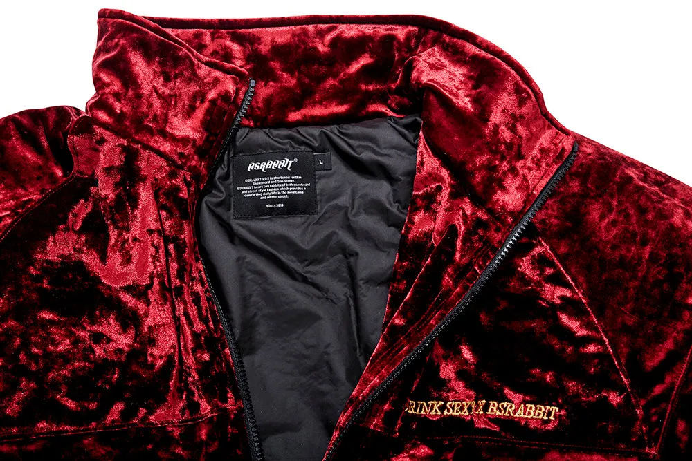 DSXBR BLING VELVET PUFFER JACKET RED