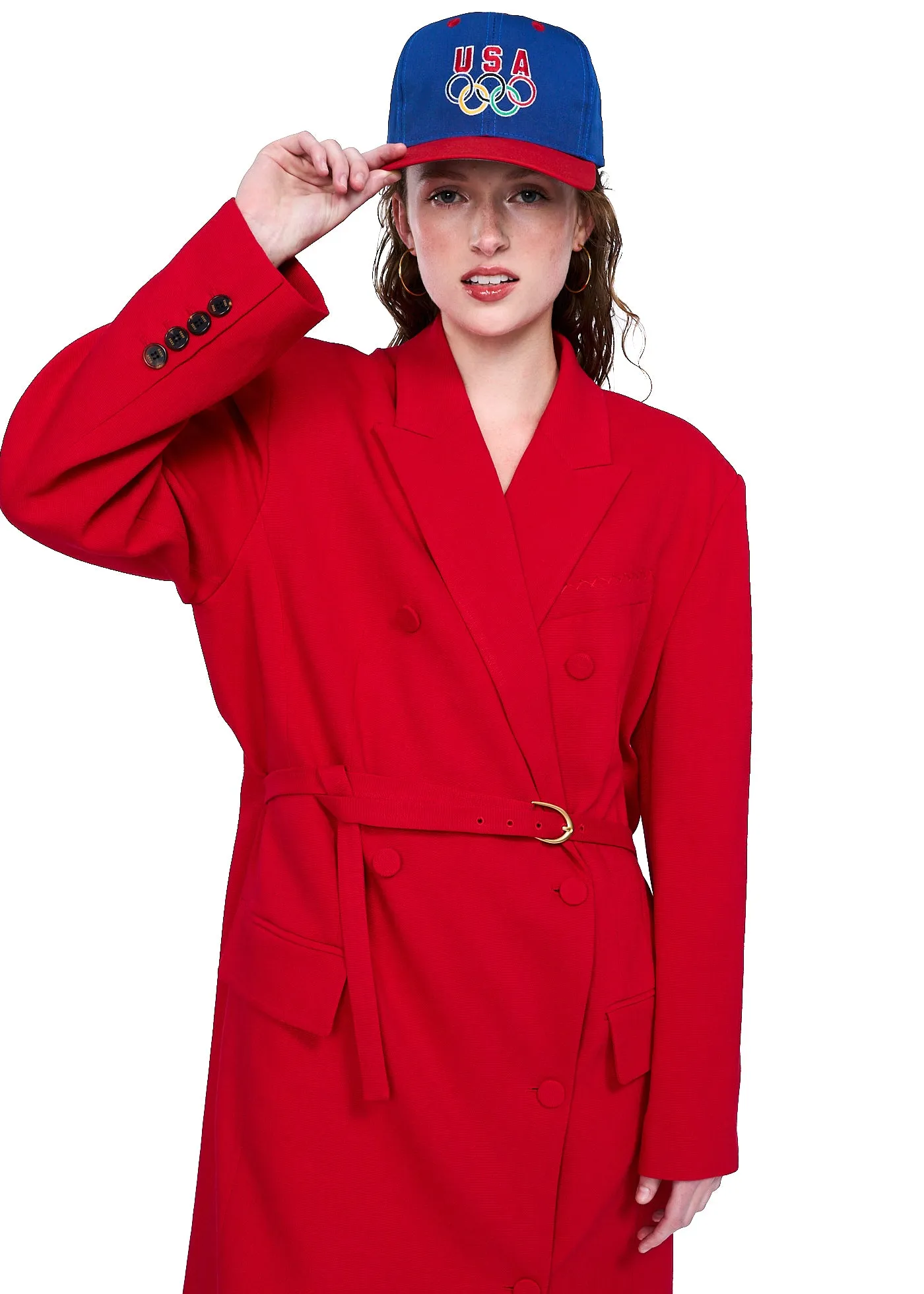 EENK Zabelle Double-Breasted Coat in Red