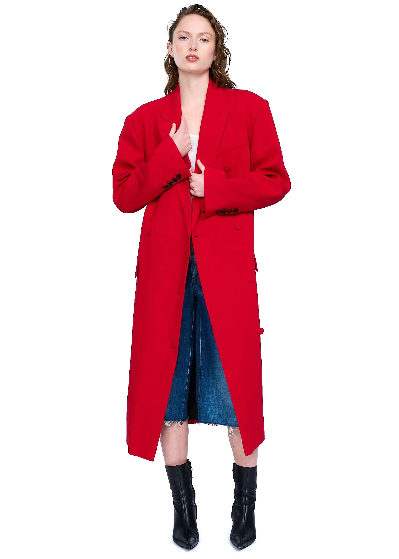 EENK Zabelle Double-Breasted Coat in Red