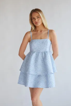 Eileen Floral Jacquard Tiered Babydoll Mini Dress