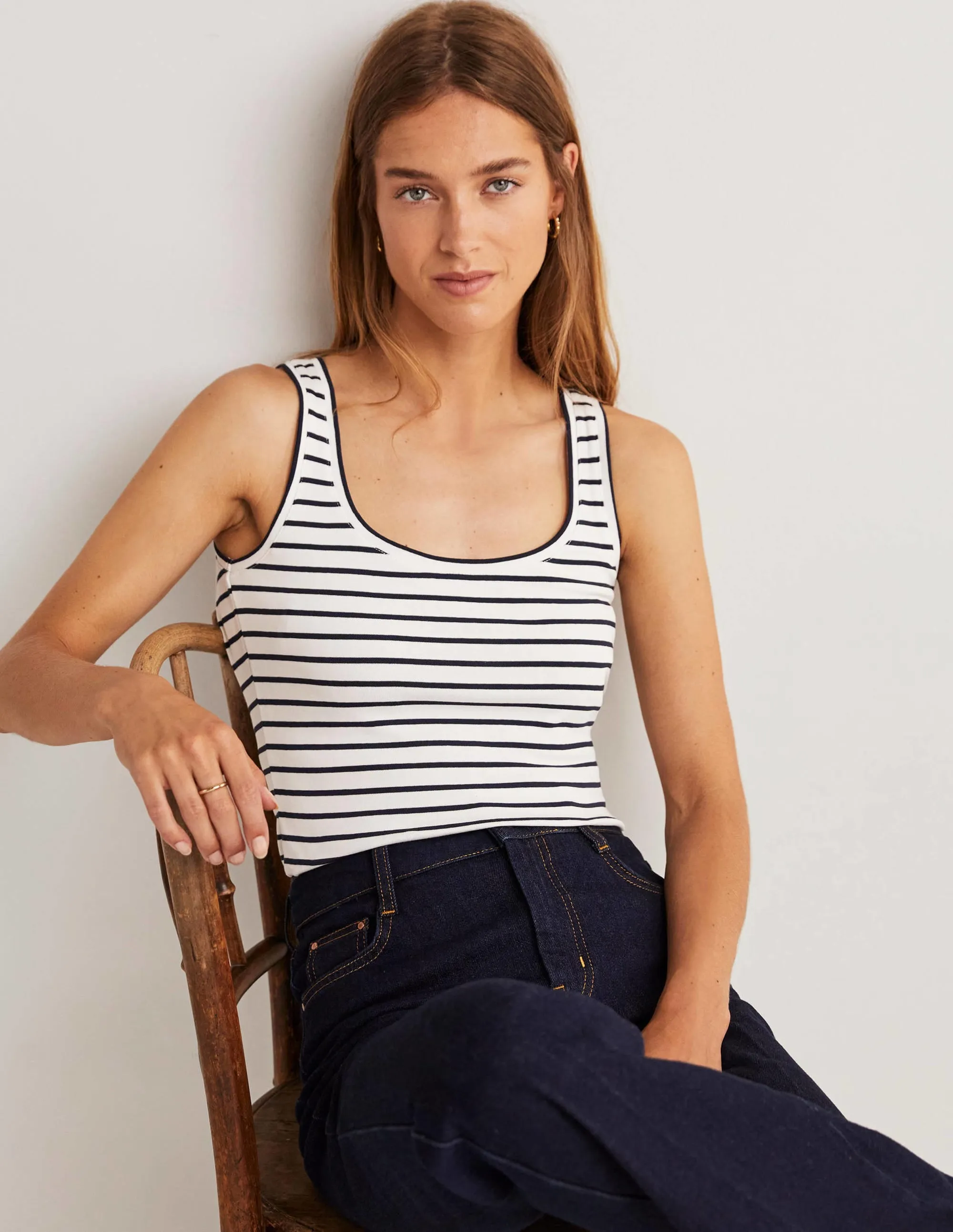 Essential Vest-Ivory / Navy Stripe