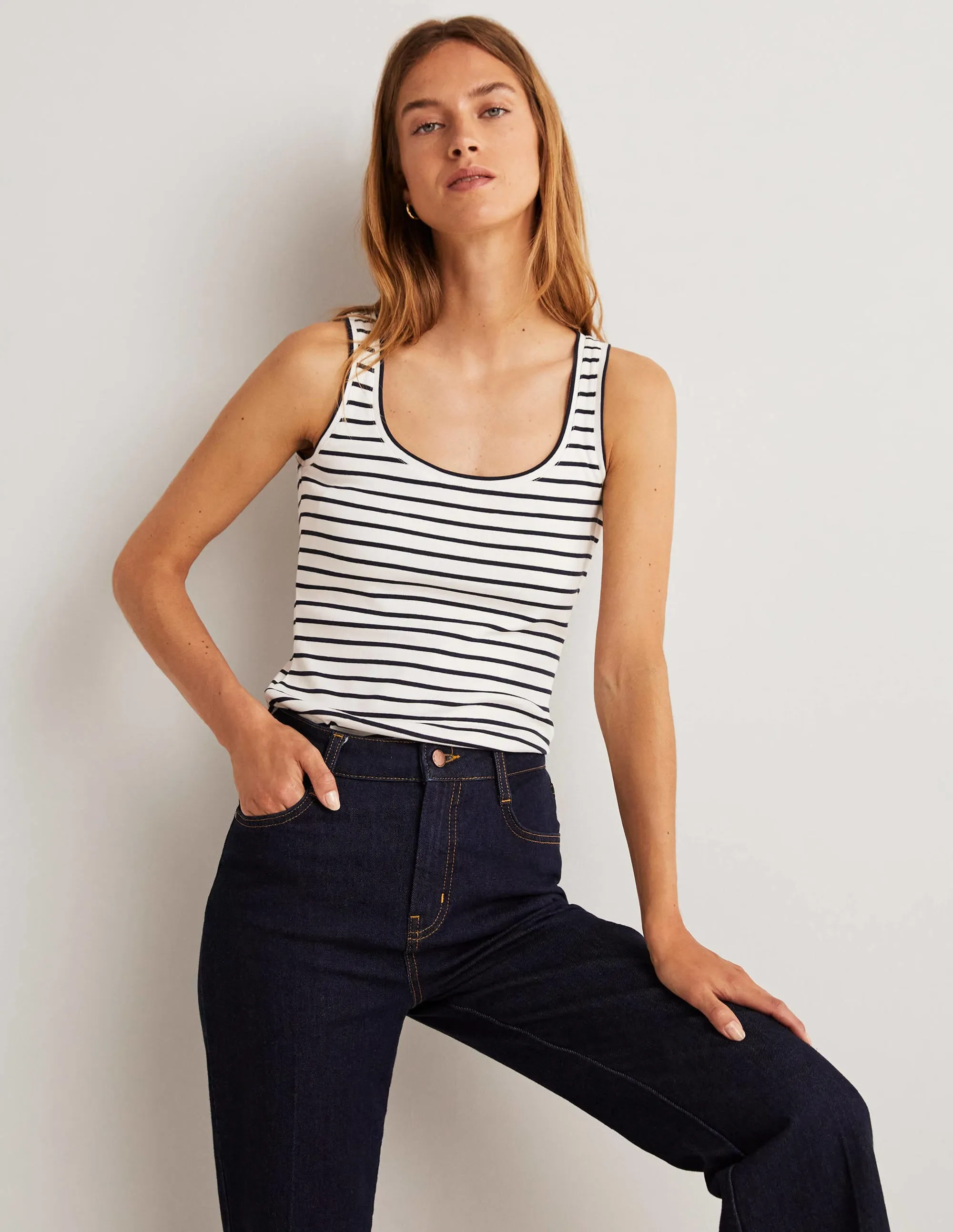 Essential Vest-Ivory / Navy Stripe