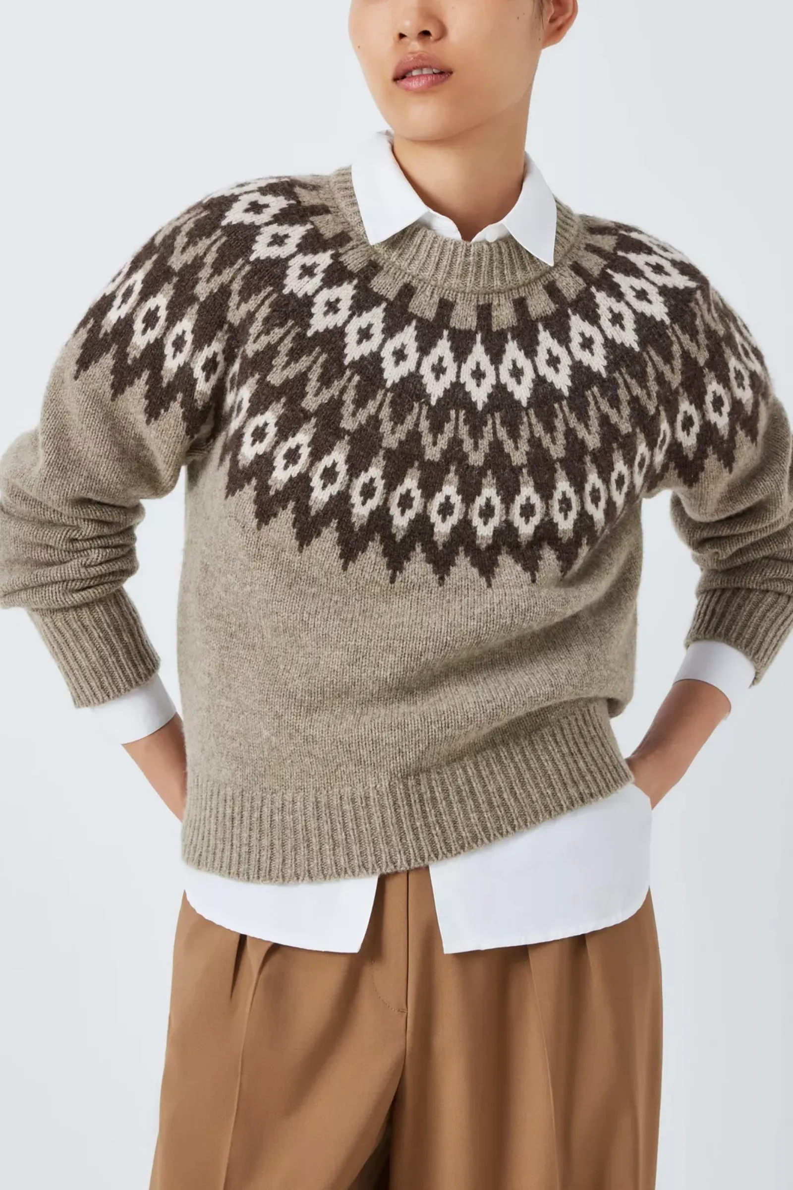 Fair Isle Wool Blend Knit Jumper, Natural/Multi