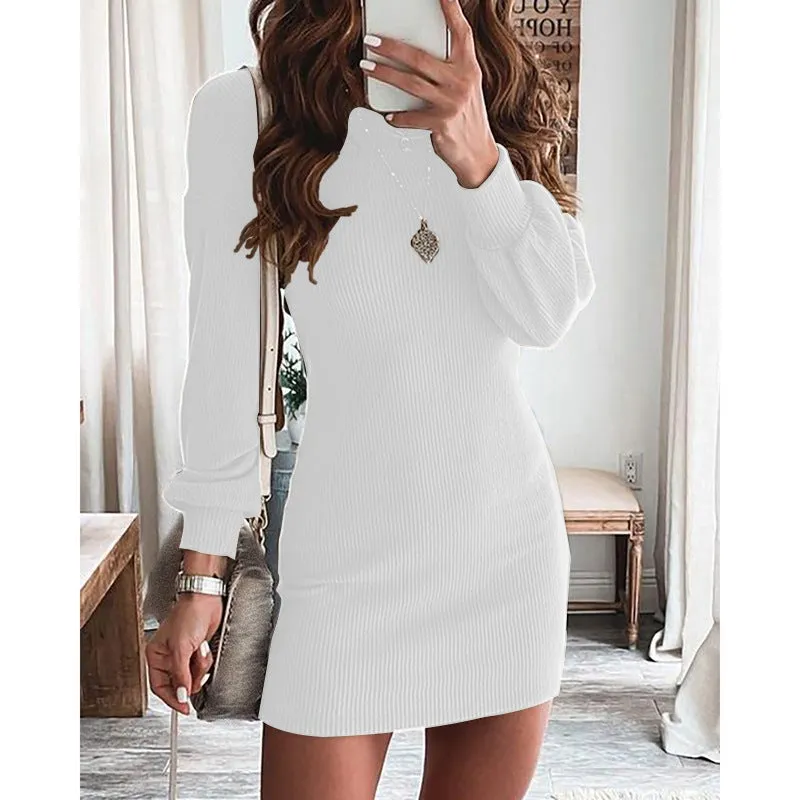 Fall winter sexy open back sweater shift dress | Long sleeves midi dress sweater dress