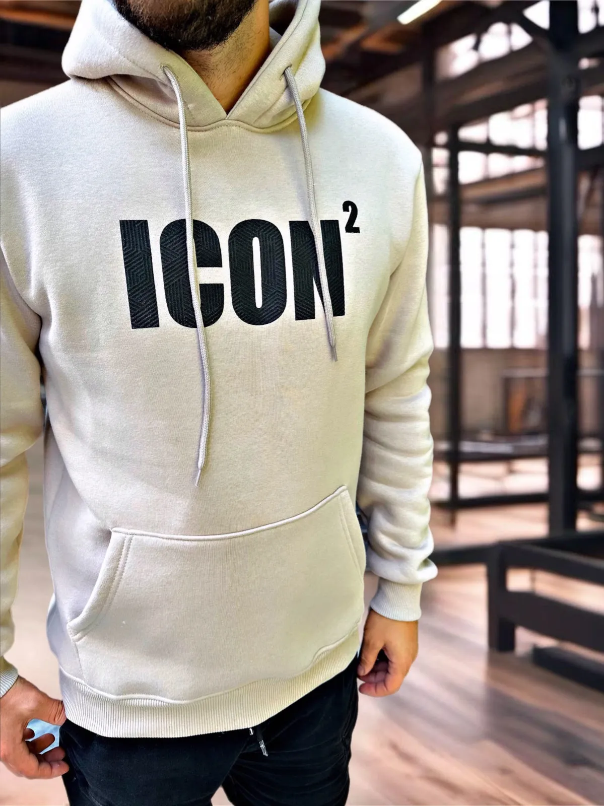 Felpa hoodie icon 2 unisex beige