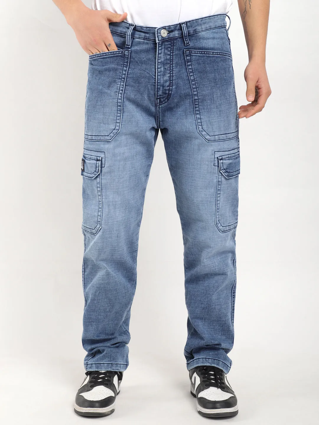 Fighter Blue Baggy Fit Denim Cargo