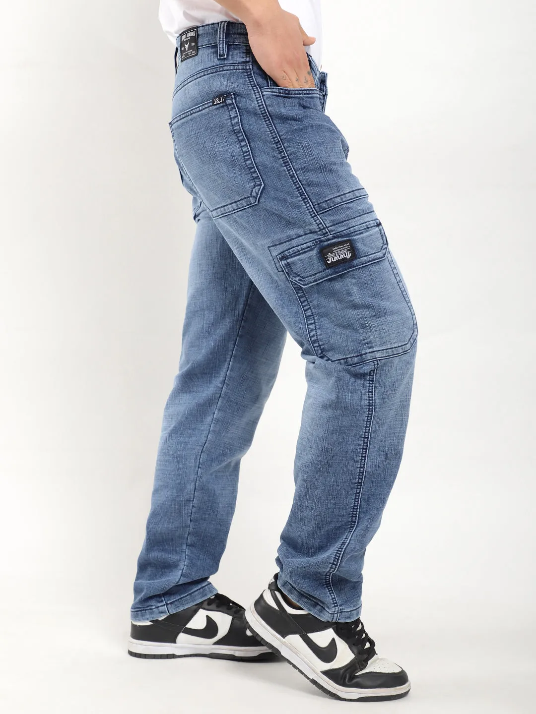 Fighter Blue Baggy Fit Denim Cargo