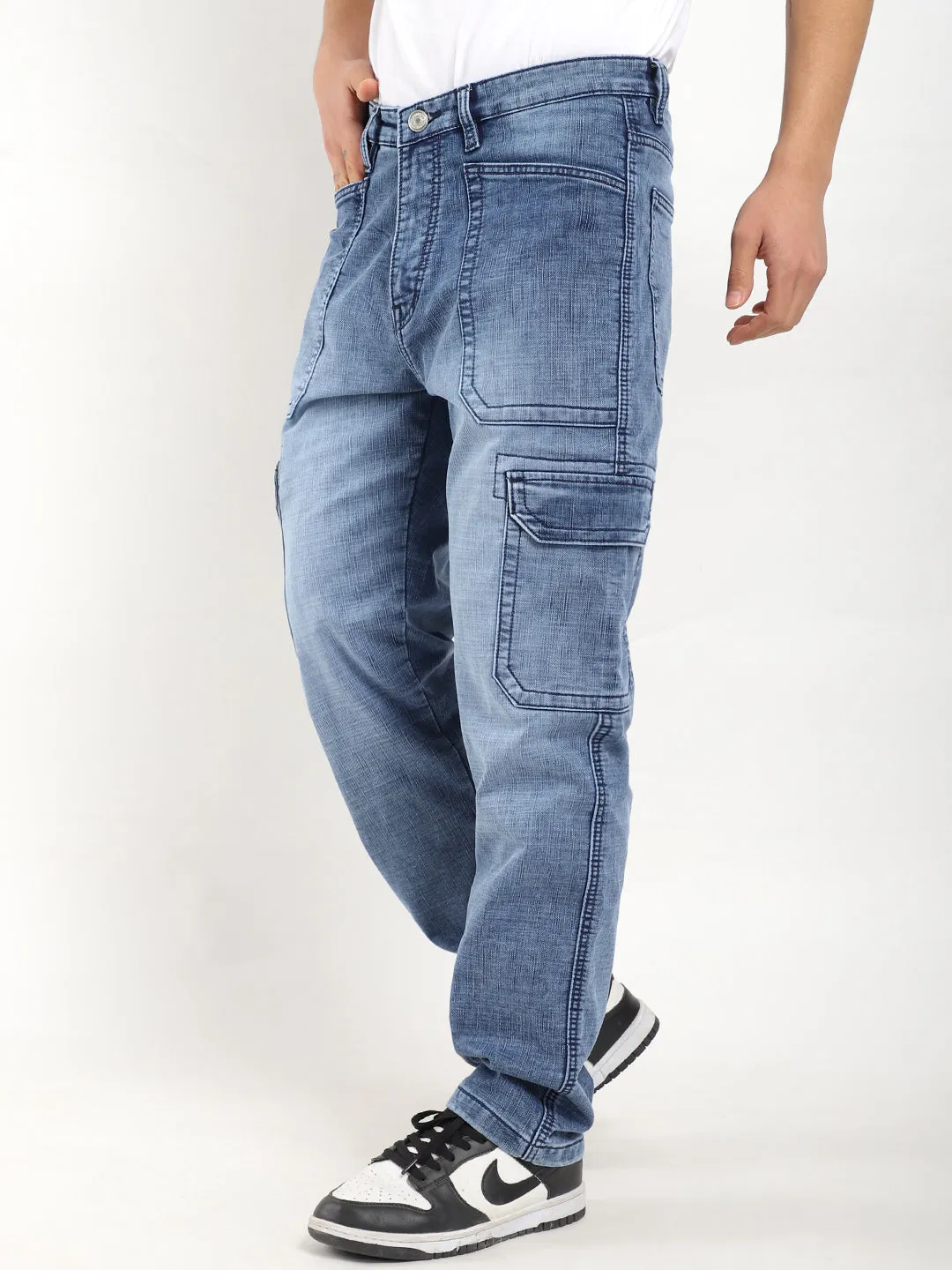 Fighter Blue Baggy Fit Denim Cargo