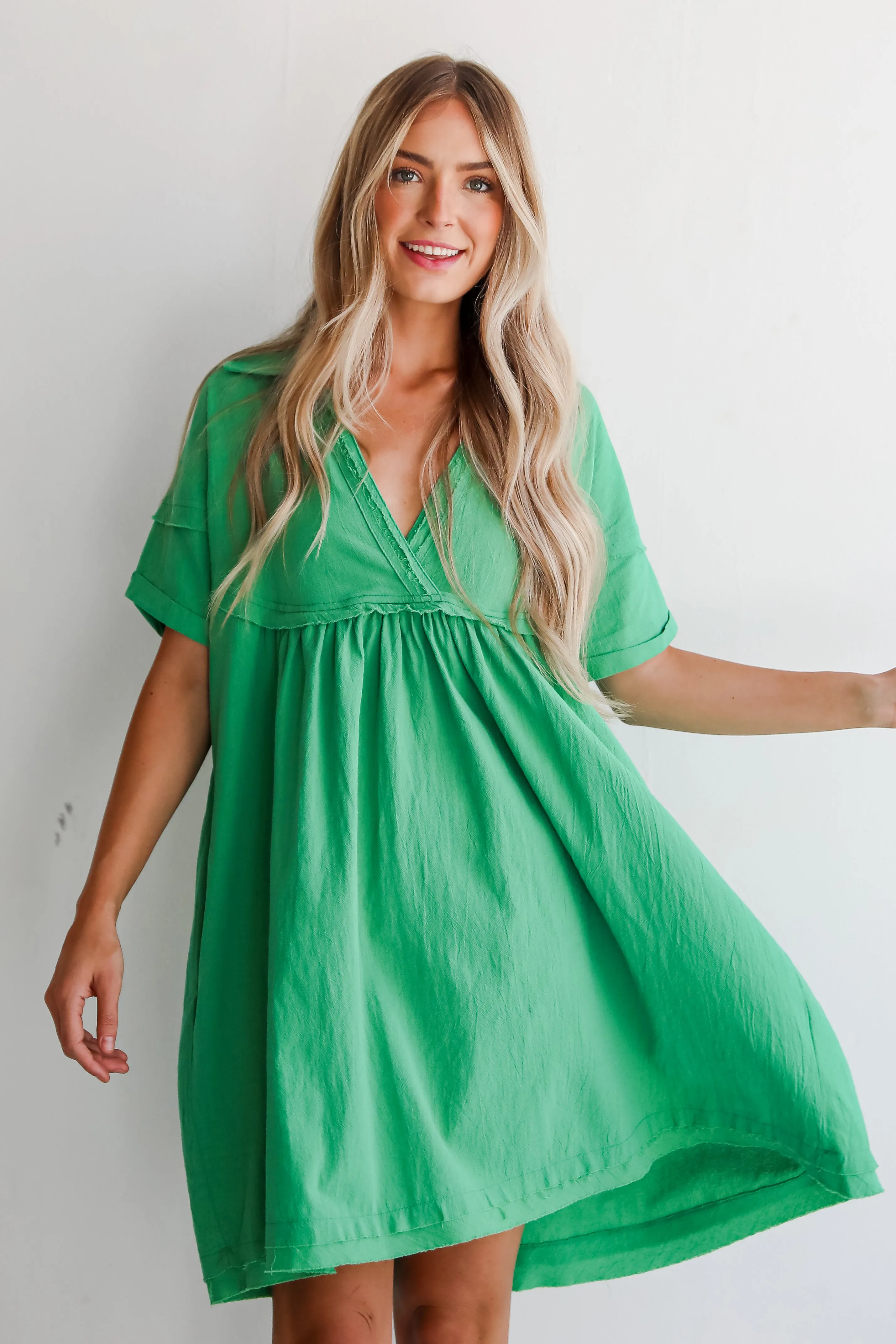 FINAL SALE - Bound To Charm Kelly Green Babydoll Mini Dress