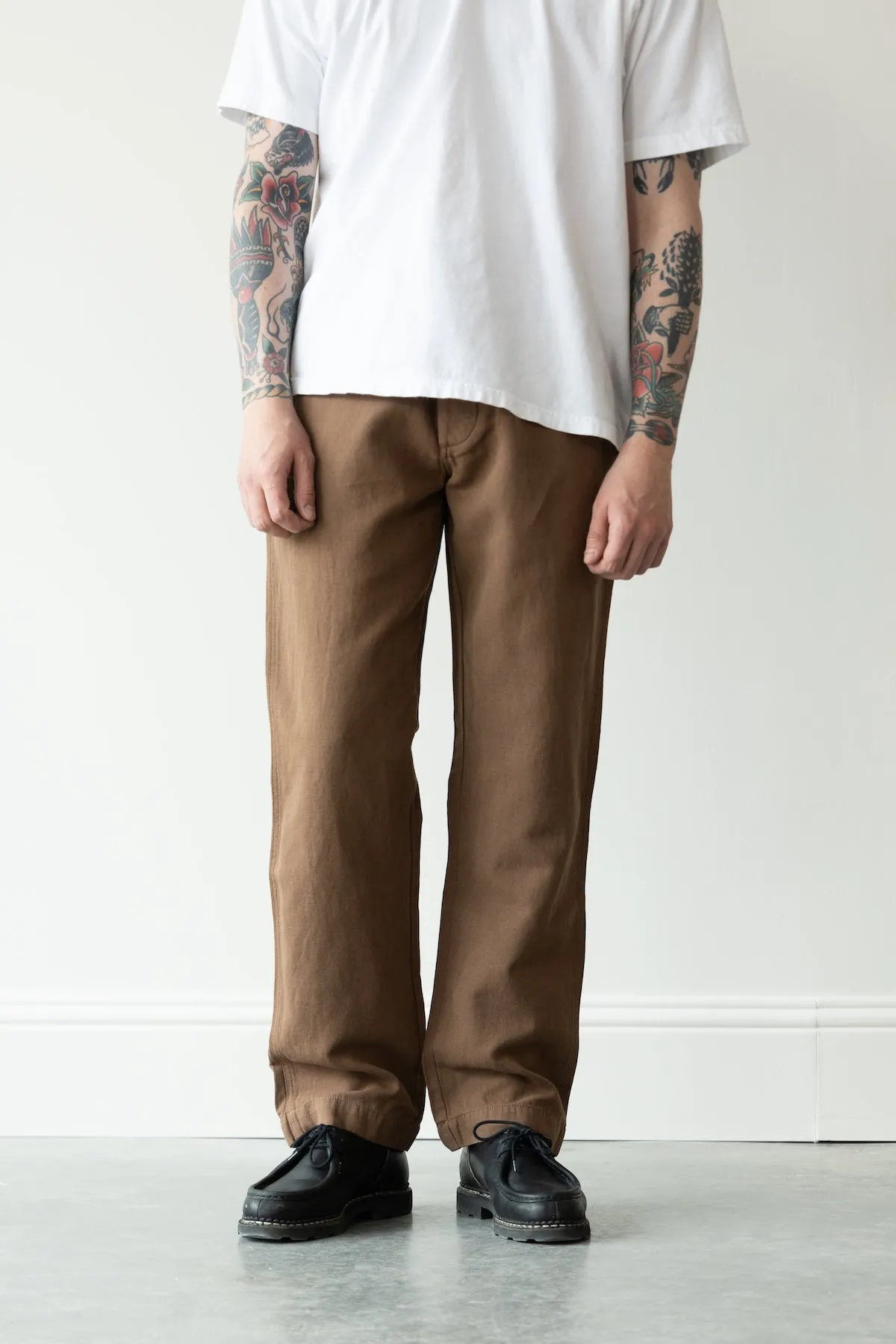 Flat Front Cotton/Linen Chinos - Churro Brown