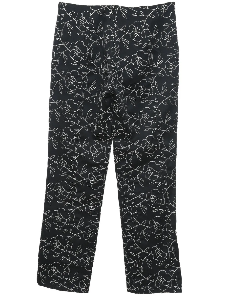 Floral Print Black & White Illustrated Trousers - W32 L32