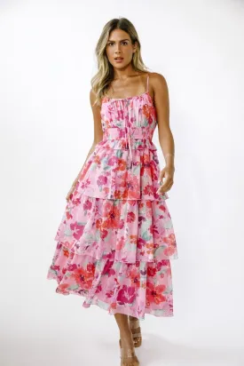 Floral Ruffle Layered Midi Dress