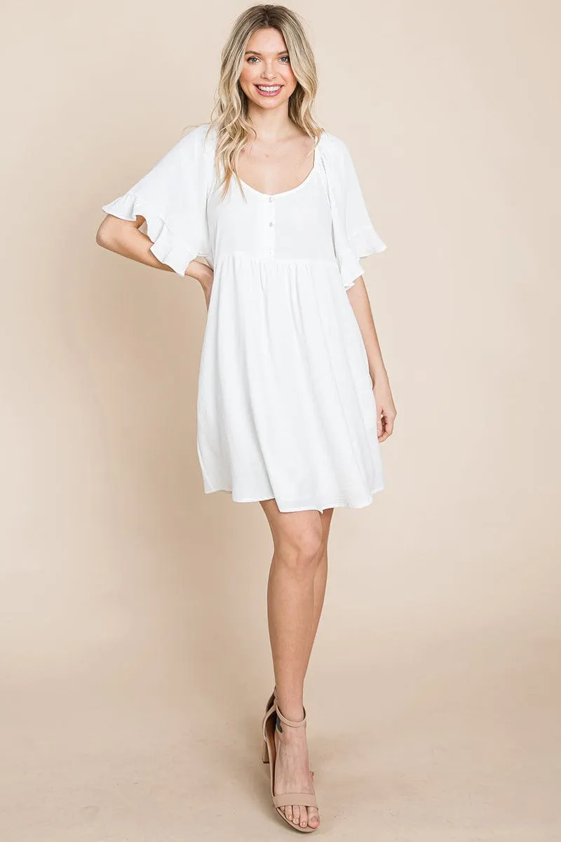 Flutter Sleeve Tiered Babydoll Mini Dress