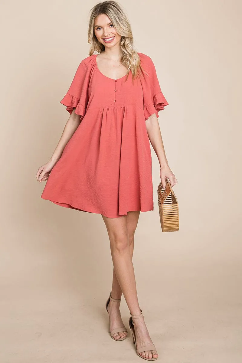 Flutter Sleeve Tiered Babydoll Mini Dress