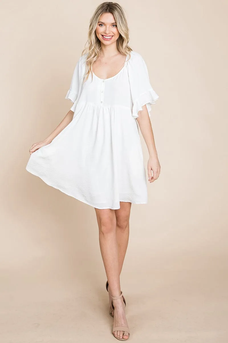 Flutter Sleeve Tiered Babydoll Mini Dress