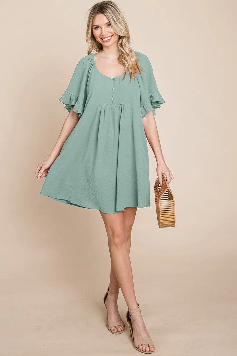 Flutter Sleeve Tiered Babydoll Mini Dress