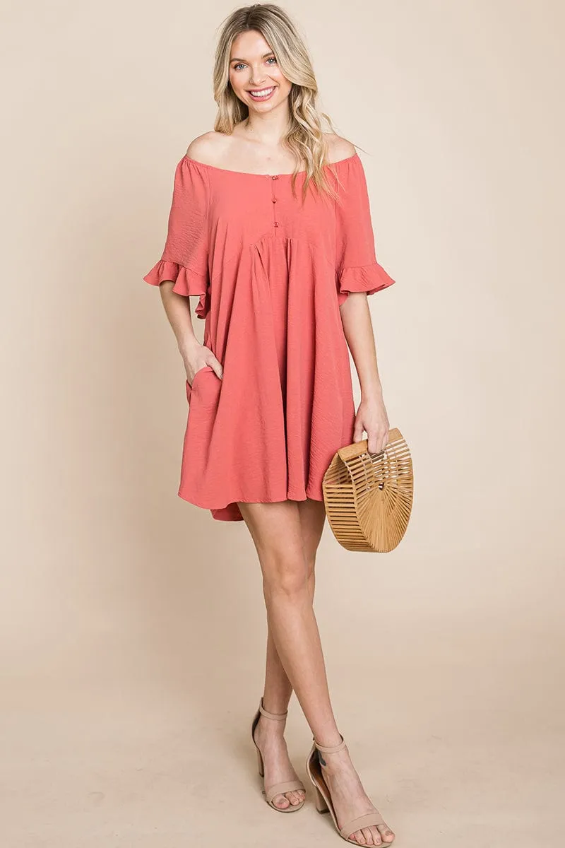 Flutter Sleeve Tiered Babydoll Mini Dress