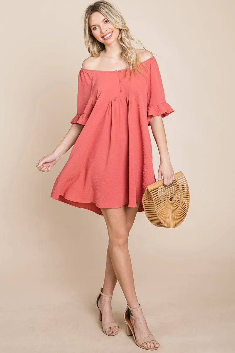 Flutter Sleeve Tiered Babydoll Mini Dress