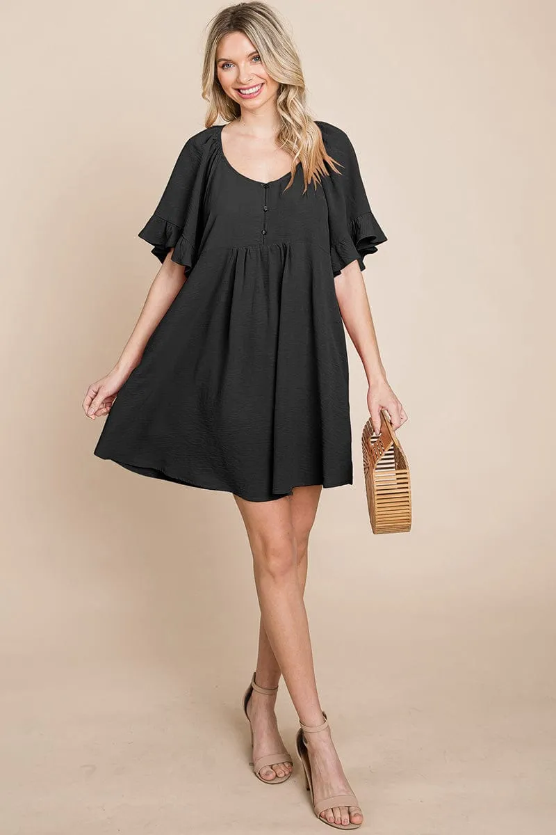 Flutter Sleeve Tiered Babydoll Mini Dress