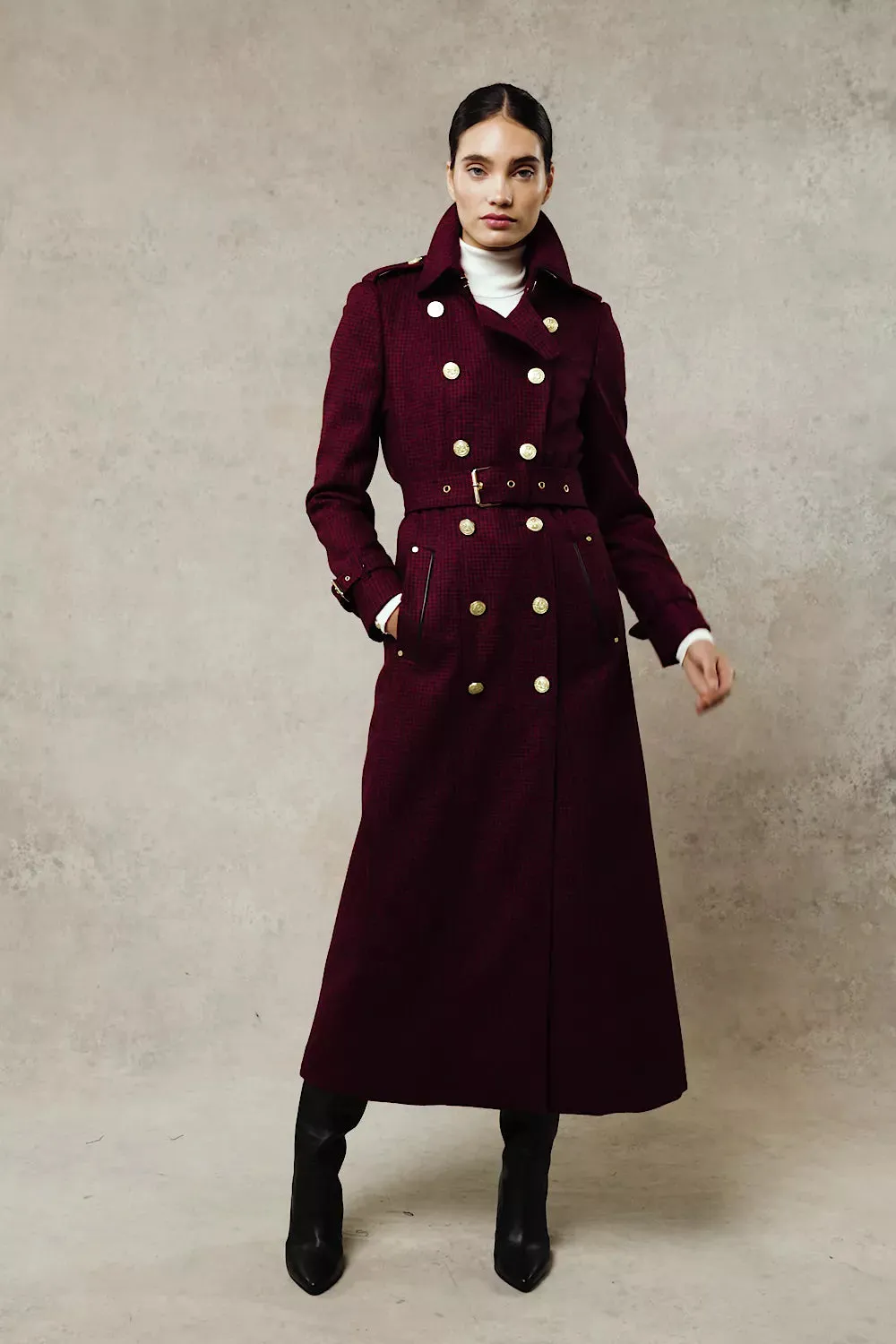 Full Length Marlborough Trench Coat (Red Houndstooth)