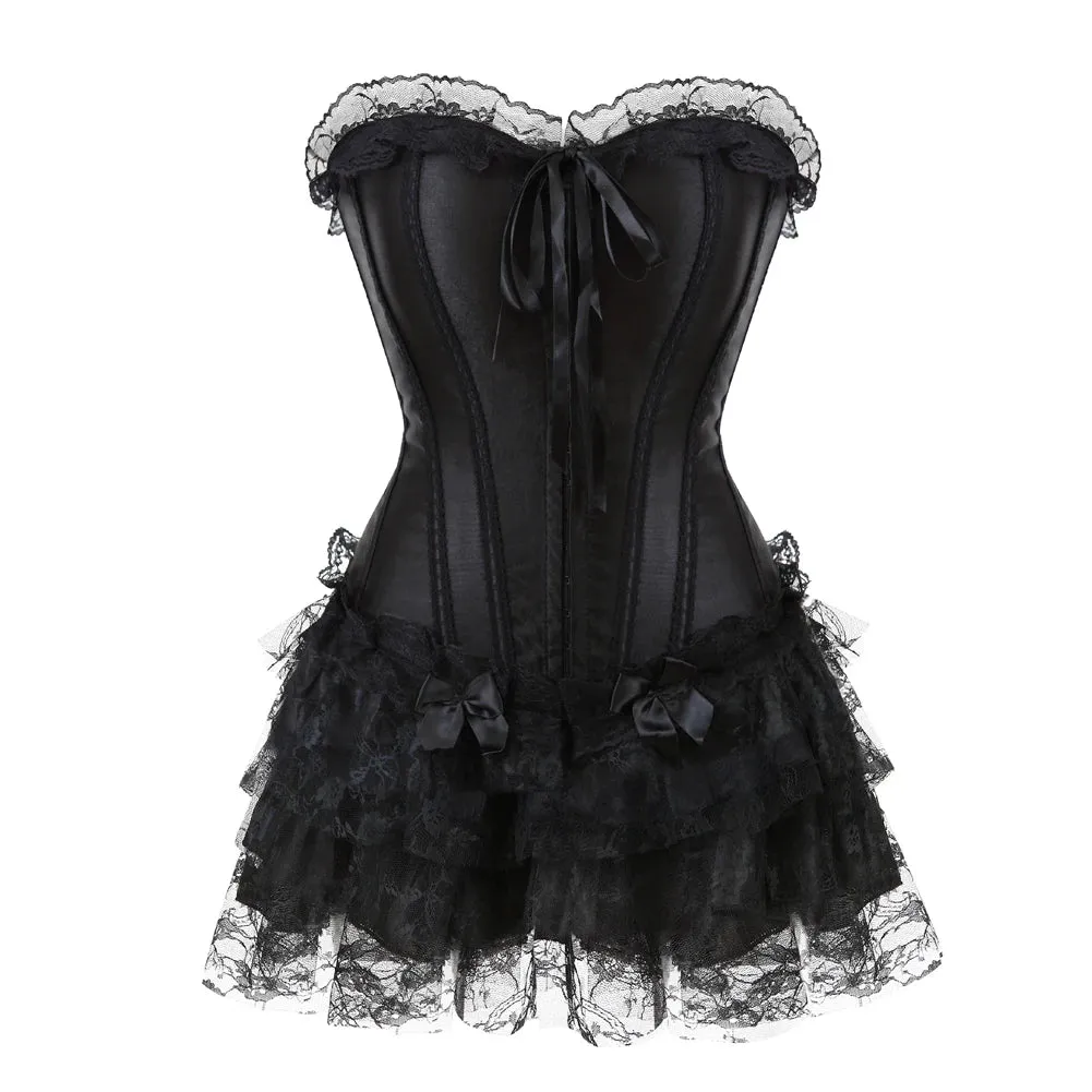 Funki Buys | Dresses | Women's Gothic Satin Lace Corset Dress