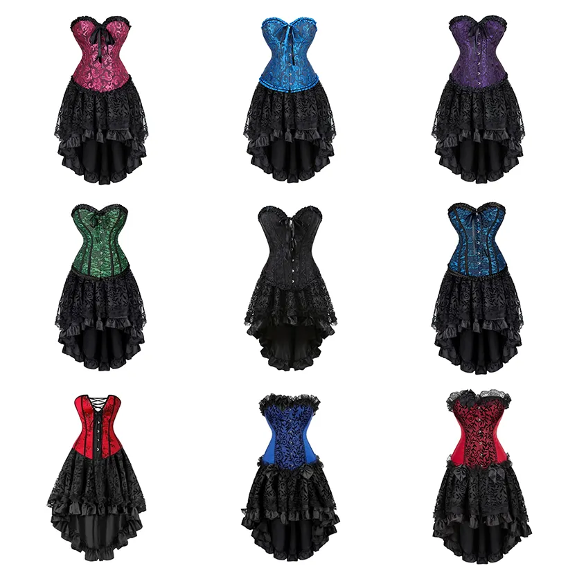 Funki Buys | Dresses | Women's Gothic Satin Lace Corset Dress