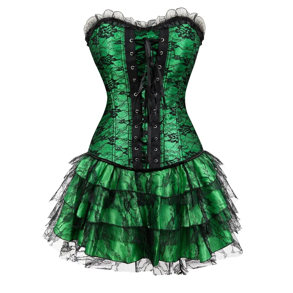 Funki Buys | Dresses | Women's Gothic Satin Lace Corset Dress