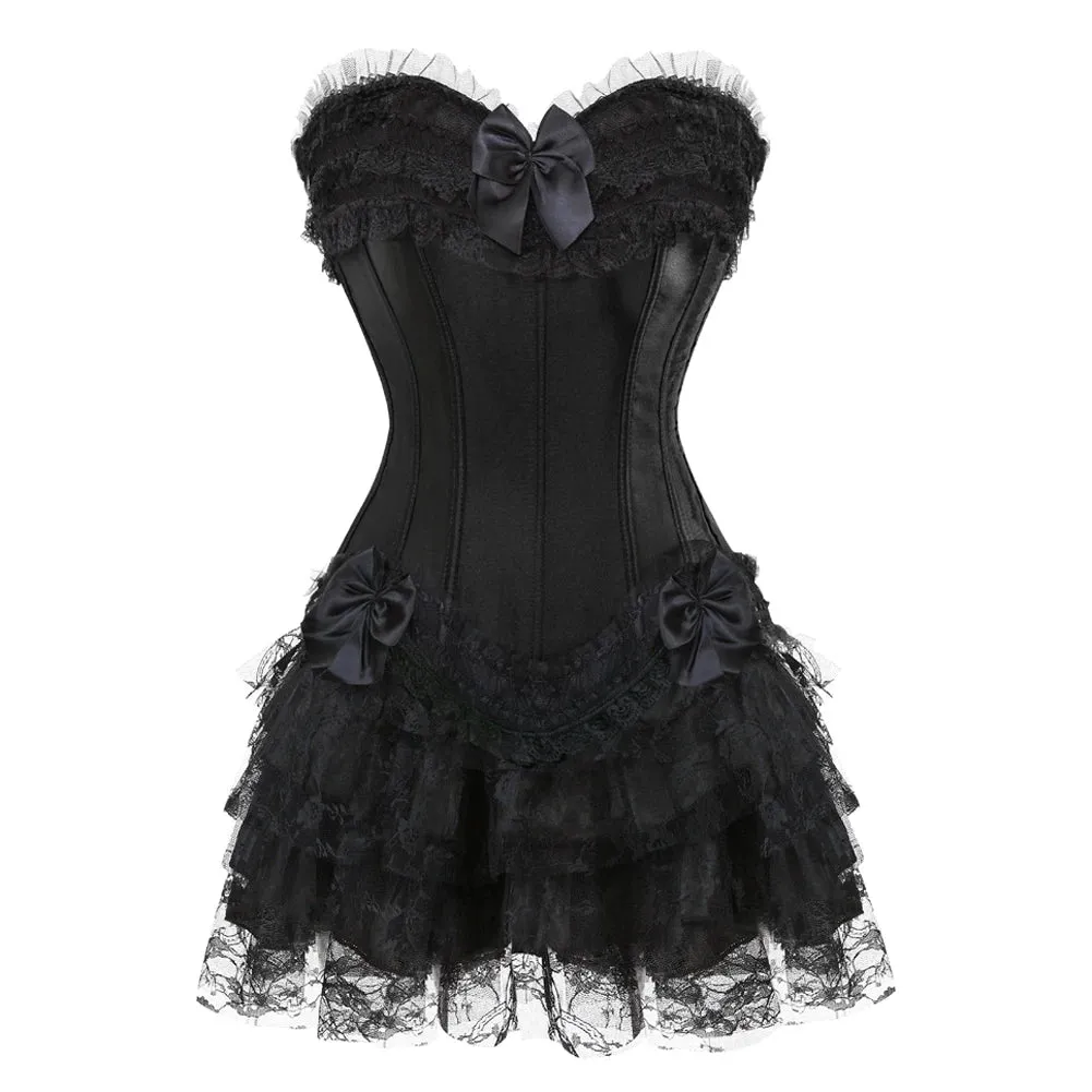 Funki Buys | Dresses | Women's Gothic Satin Lace Corset Dress