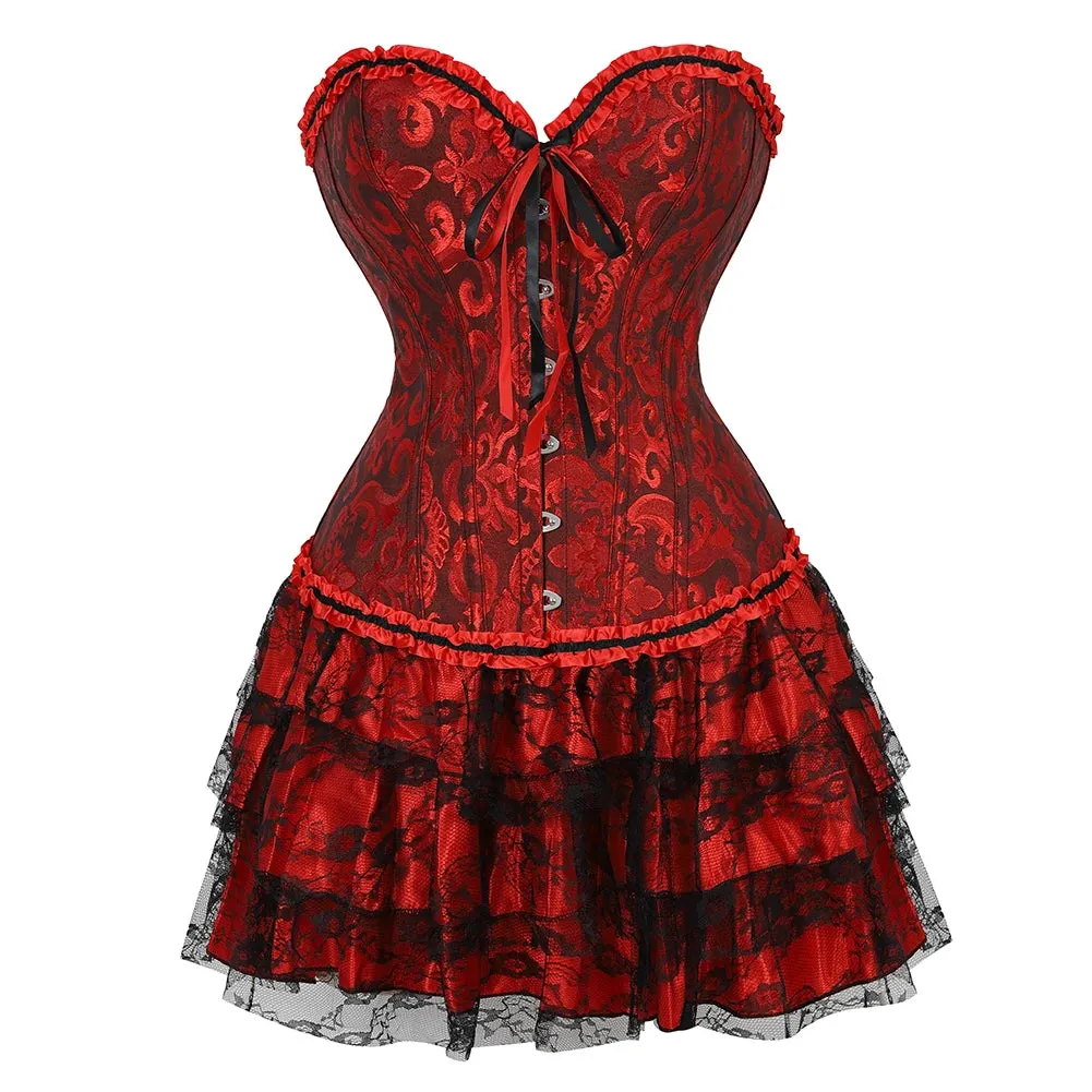 Funki Buys | Dresses | Women's Gothic Satin Lace Corset Dress