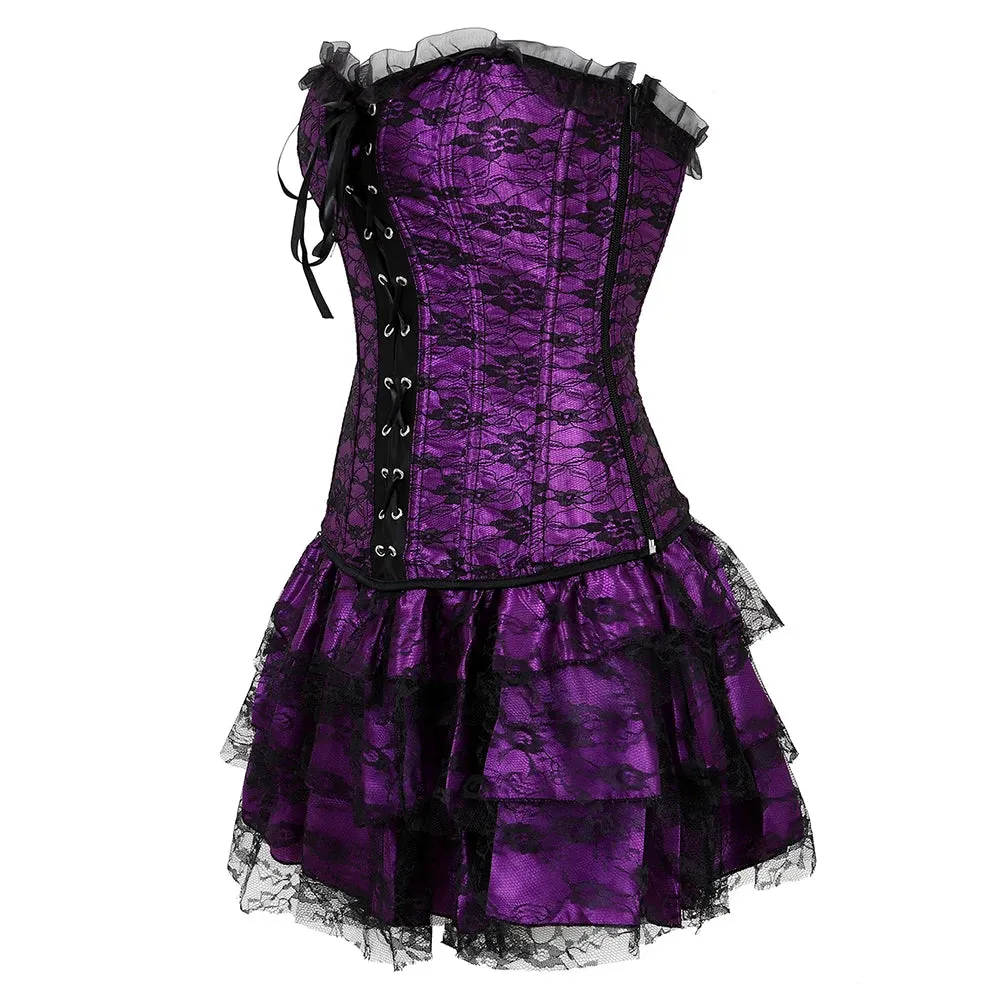 Funki Buys | Dresses | Women's Gothic Satin Lace Corset Dress