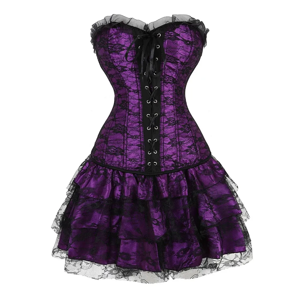 Funki Buys | Dresses | Women's Gothic Satin Lace Corset Dress