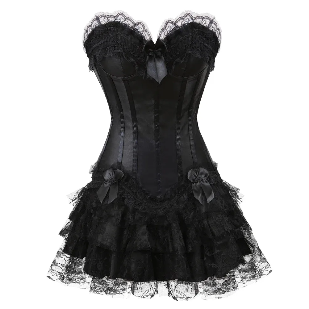 Funki Buys | Dresses | Women's Gothic Satin Lace Corset Dress