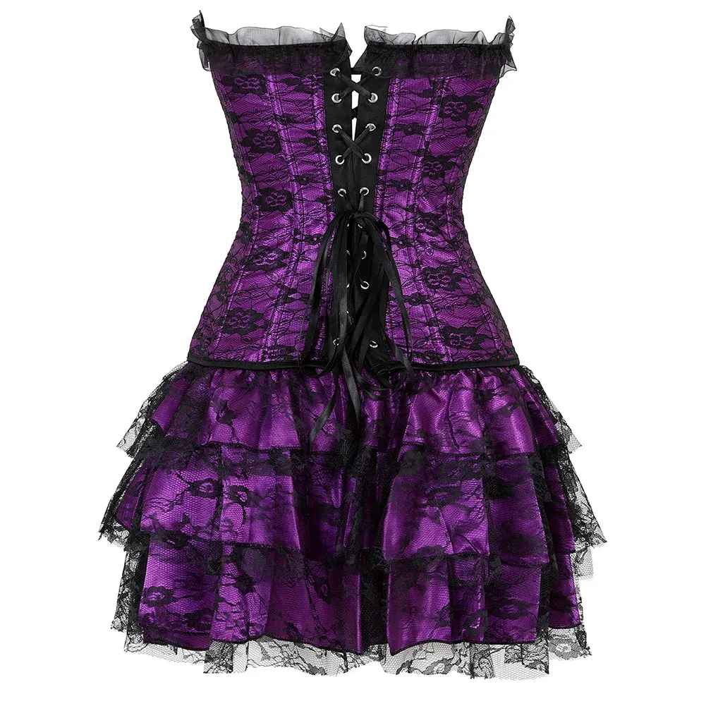 Funki Buys | Dresses | Women's Gothic Satin Lace Corset Dress