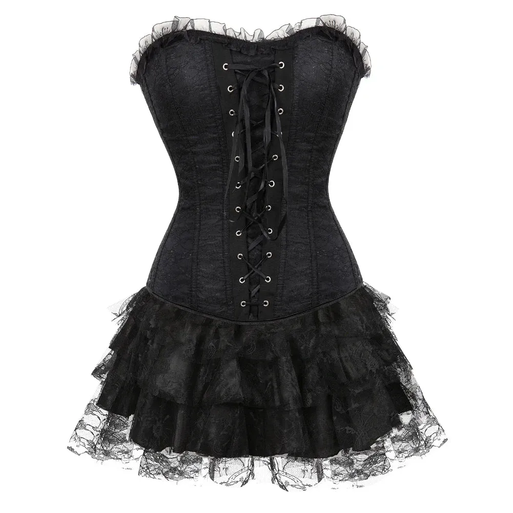 Funki Buys | Dresses | Women's Gothic Satin Lace Corset Dress