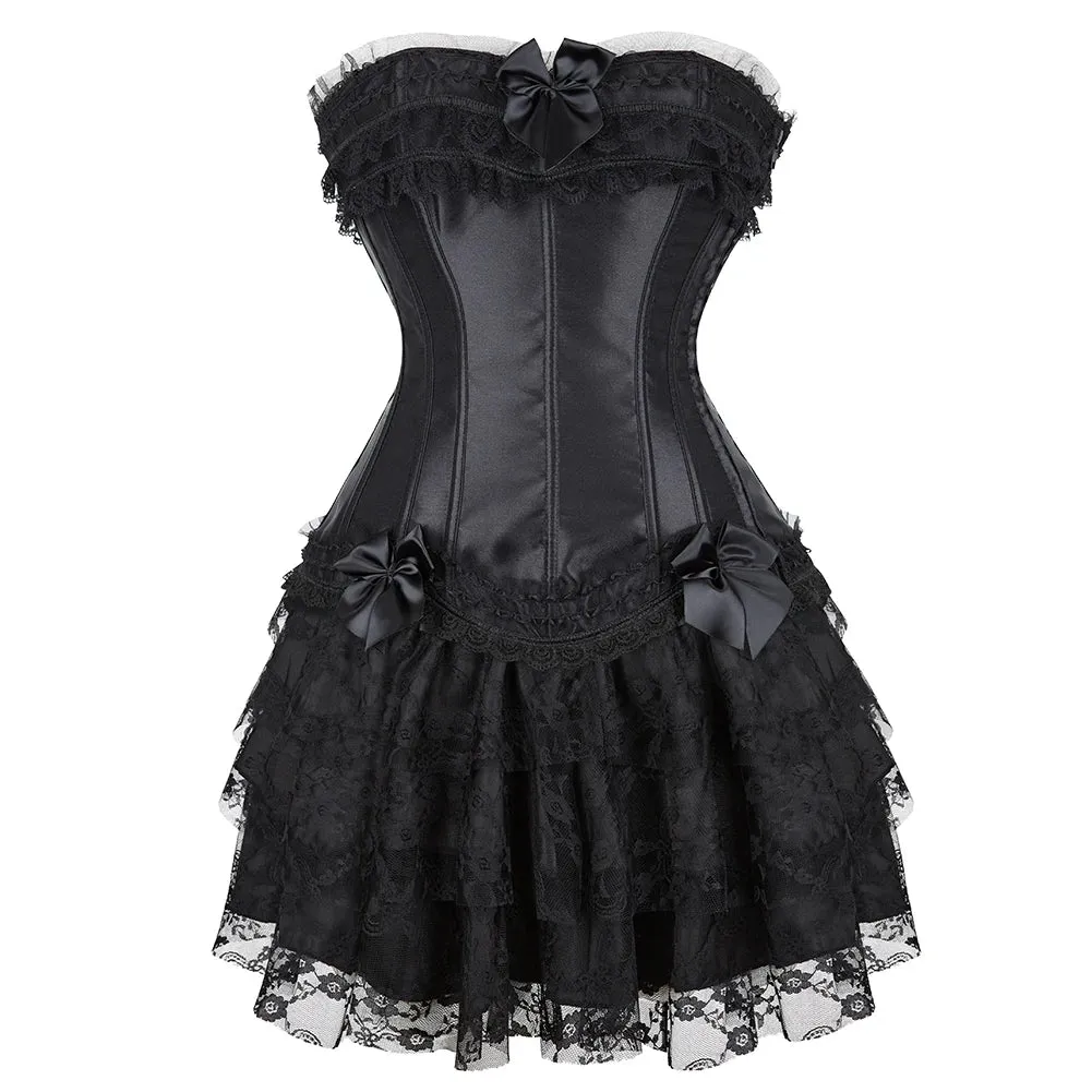 Funki Buys | Dresses | Women's Gothic Satin Lace Corset Dress