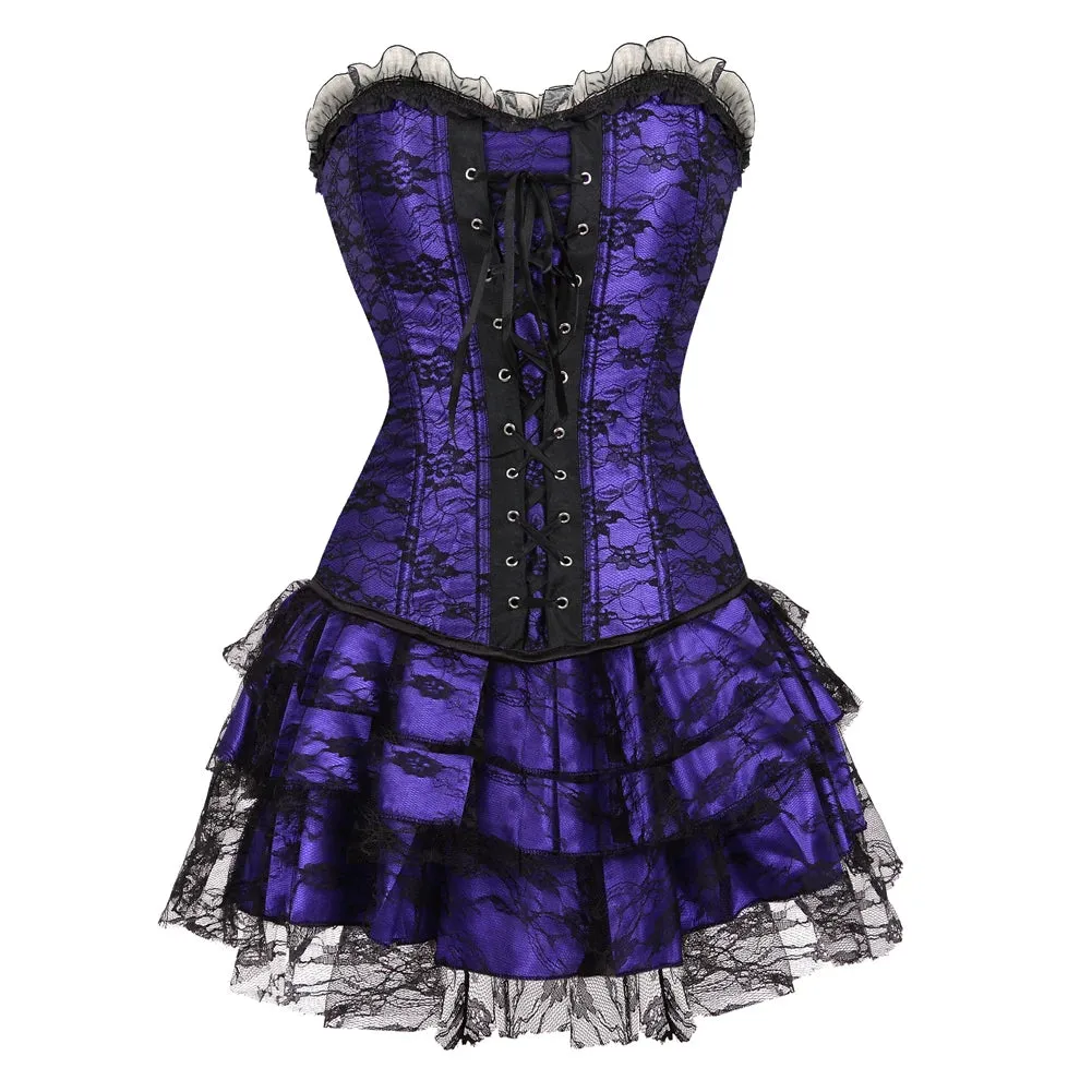 Funki Buys | Dresses | Women's Gothic Satin Lace Corset Dress