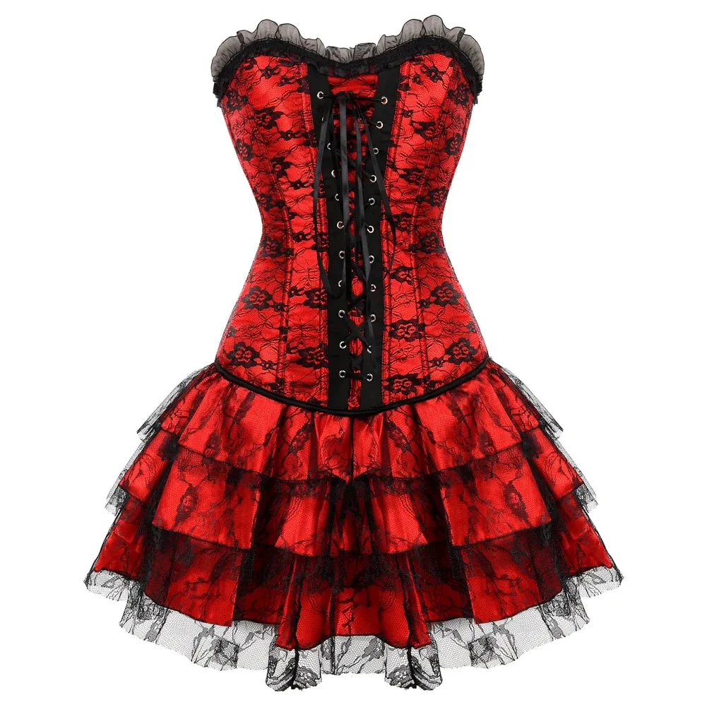 Funki Buys | Dresses | Women's Gothic Satin Lace Corset Dress