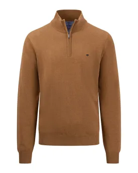 Fynch-Hatton Brown Classic Zip Neck Jumper