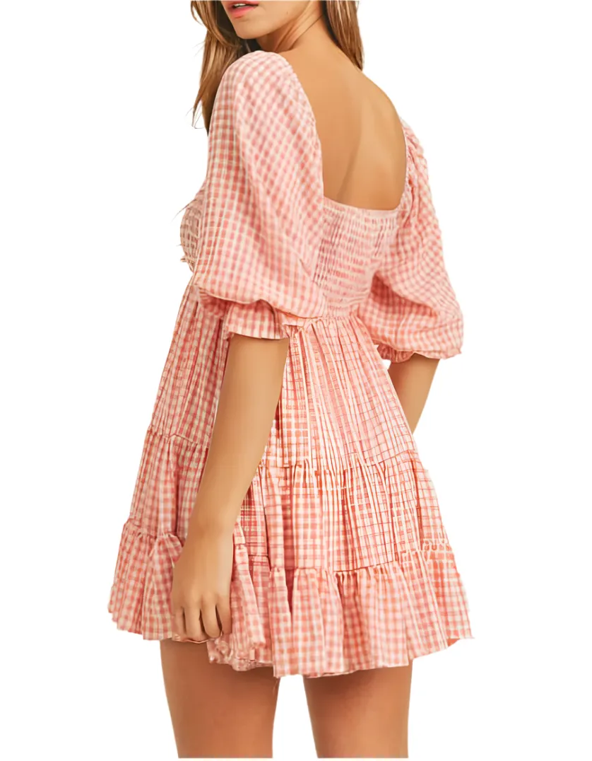 Gia Babydoll Dress in Pink Gingham