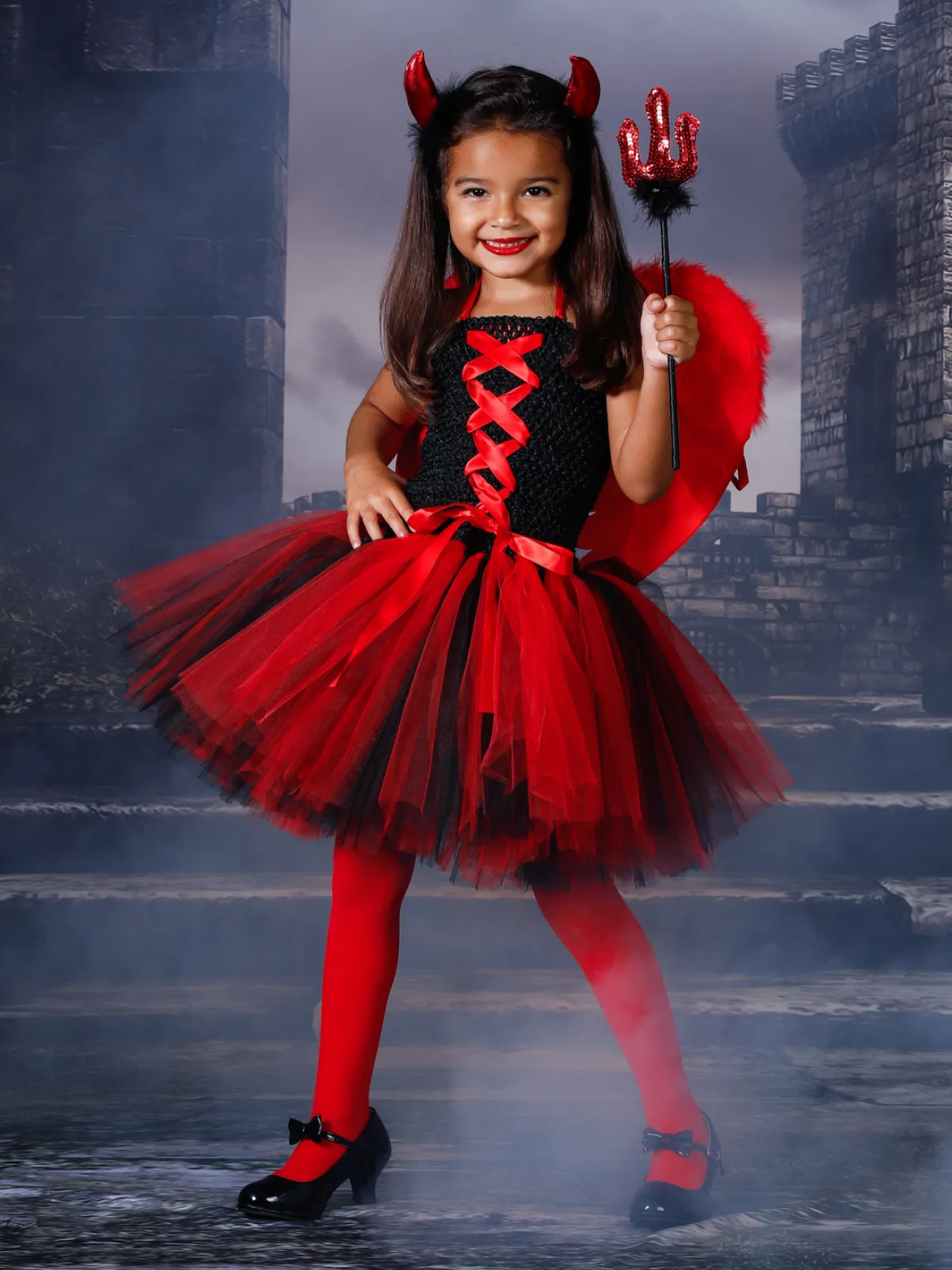 Girls Black and Red Tulle Devil Tutu Costume Dress