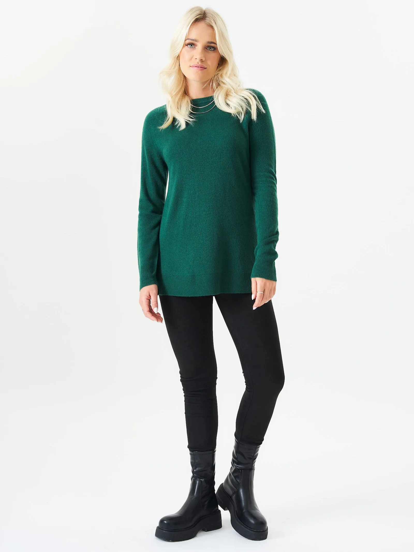 Green Crew Neck Fine Knit Oversized Jumper