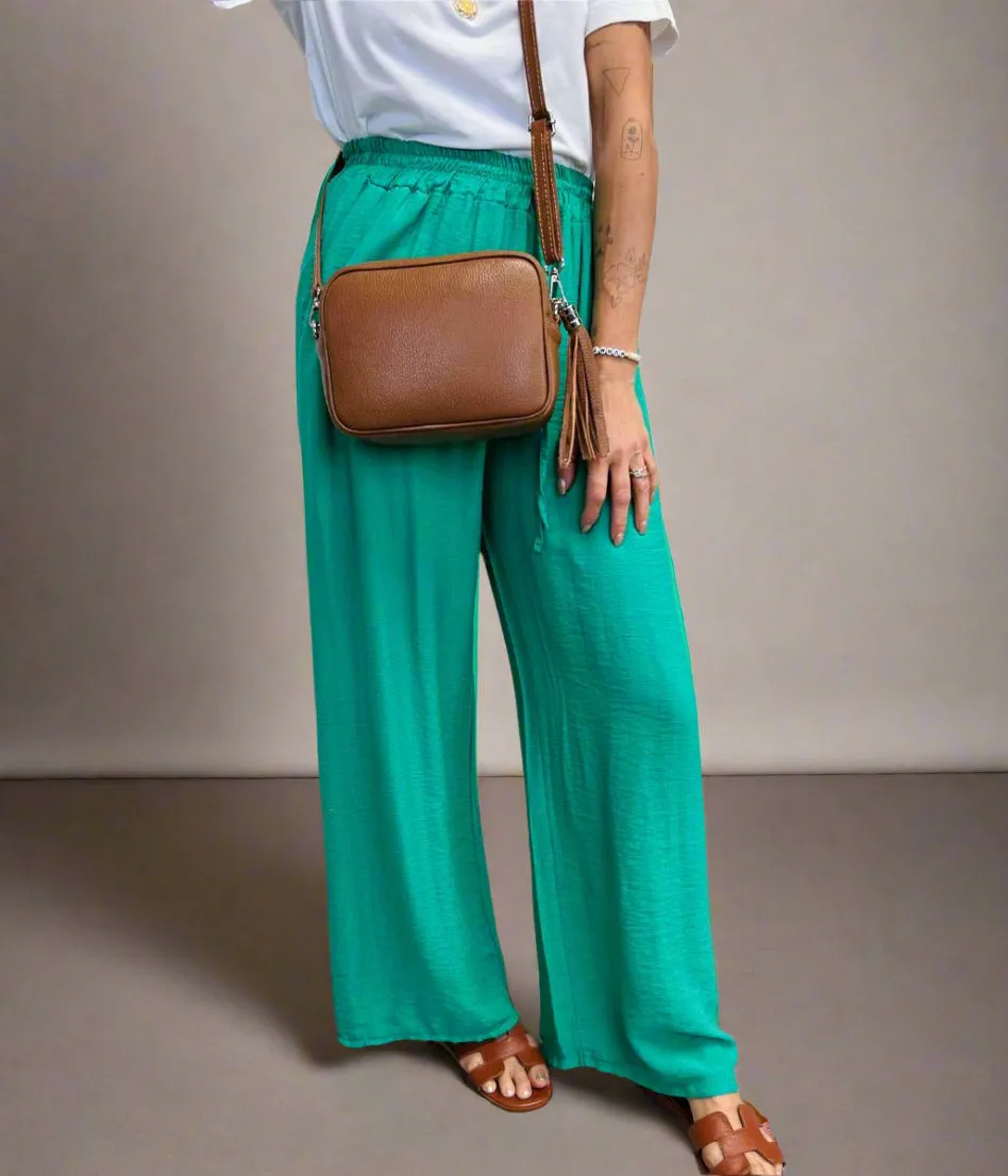 Green Linen Look Wide Trousers