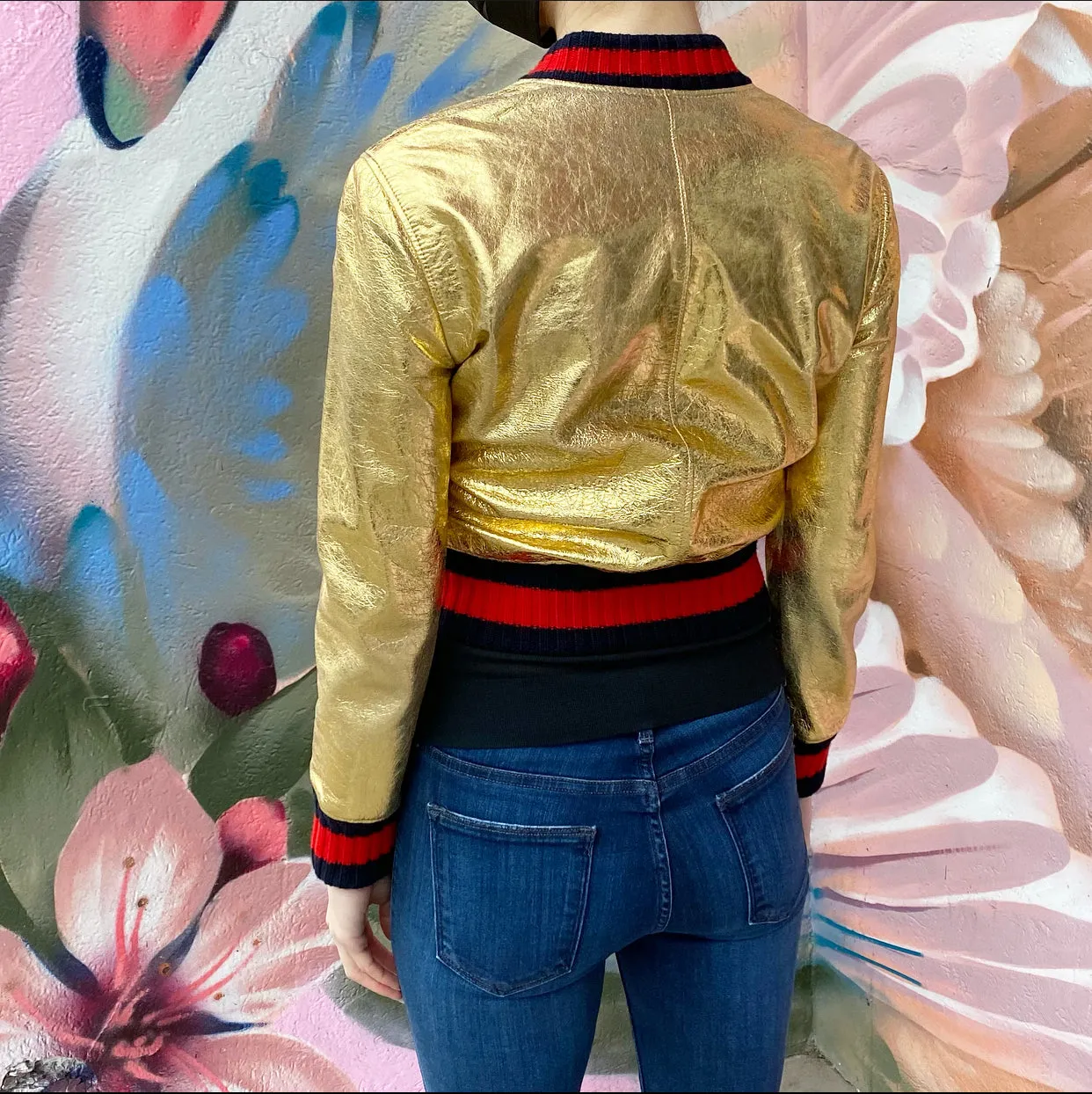 Gucci Gold Metallic Leather Bomber Jacket - XS / 0