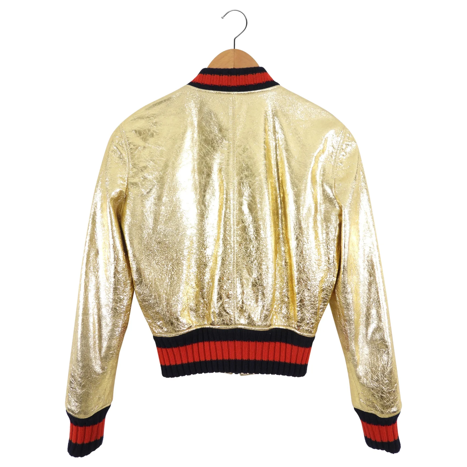 Gucci Gold Metallic Leather Bomber Jacket - XS / 0