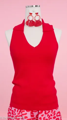 Heidi V-Neck Red Sleeveless Polo